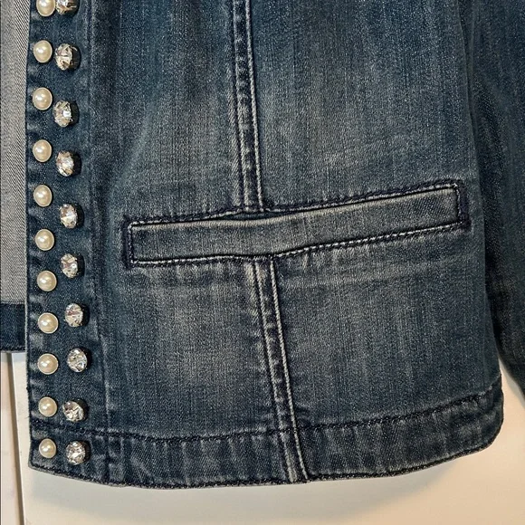 Chico's Platinum denim Studded Jean Jacket - Picture 6 of 10